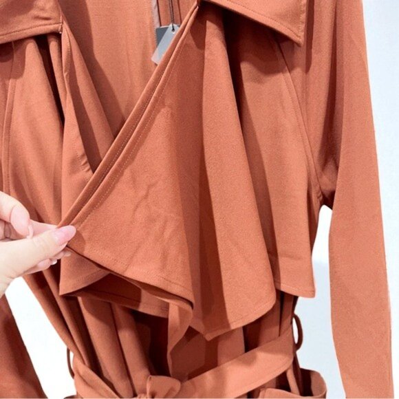 NWT J.ING Jing Brick Red Lightweight Wrap Coat with Tie - Picture 3 of 7